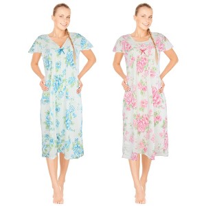 JEFFRICO Womens 2 Pack Nightgowns Short Sleeve Sleepwear Soft Pajama Dress Nightshirts - 1 of 4