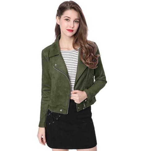 Green faux hotsell suede biker jacket