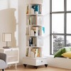YONWAY 5 Tier Rotating Bookshelf Tower, 360°Display Corner Bookshelf, Bookcase Storage Rack with Wheels, Wood Narrow Organizer for Small Space - 2 of 4