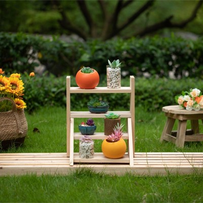 Natural Fir Wood 3-Tier Indoor/Outdoor Plant Stand