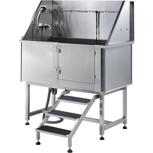 AMERLIFE Stainless Steel Dog Washing Station with Steps, Faucet, Sprayer, Soap Box (Right) - 1 of 4