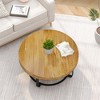 Modern Round Coffee Table, Farmhouse Wooden Carving Pattern Coffee Table, Rustic Side Table With Metal Legs, Center Table For Living Room Office - image 3 of 4