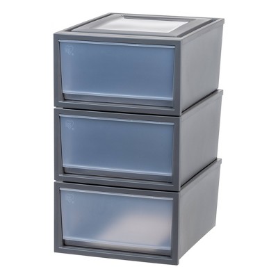 IRIS 3pk Stacking Chest Drawer Gray: Stackable Utility Storage Drawers, Plastic, 3 Drawers, Floor Placement, 19.75" Depth