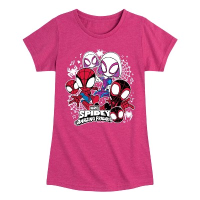 Marvel Spidey Friends Stickers Fitted Short Sleeve Graphic T-Shirt - Heather Fuchsia - 2T