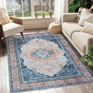 Vintage Distressed Area Rug,Low-Pile Non-Slip Stain-Resistant Carpet for Living Room, Bedroom & Office - 1 of 4