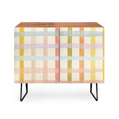Gigi Rosado Pastel Plaid Walnut Credenza - Deny Designs