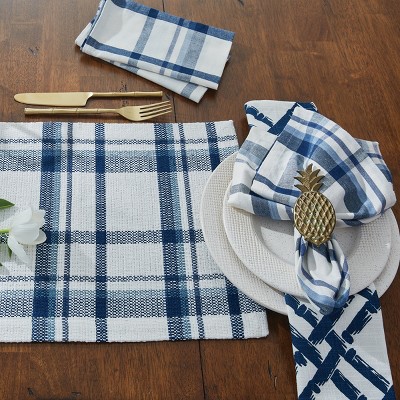 Blue and White Plaid Cotton Table Runner 14x16