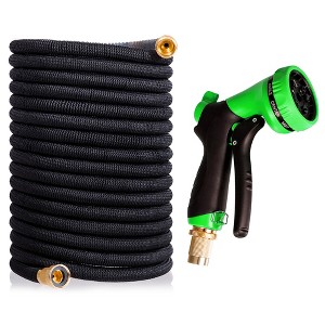 Costway 25/50/75 FT Expanding Garden Hose Flexible Water Hose w/9 Function Spray Nozzle - 1 of 4