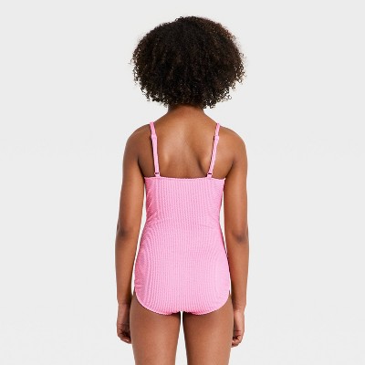 Art Class Girls' Spring Vacay Solid One Piece Swimsuit - art class™ Pink M — фото 2