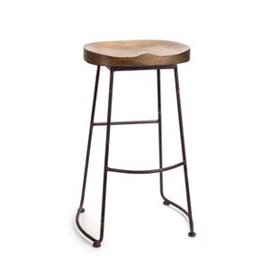 Wood and Metal Bar Stool 30.5 Inch Height Natural Bucket Seat for Home Seating By Melrose - 1 of 3