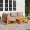 vidaXL Patio Furniture Set - 5 Piece Sectional Sofa with Taupe Cushions, Solid Acacia Wood, Modular Design, Garden Lounge Set - 2 of 4