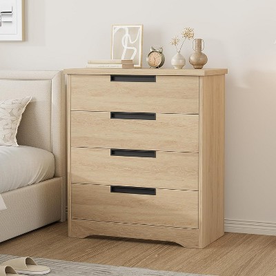 4 Drawer Dresser for Bedroom, Natural Wooden Chest of Drawers with Embedded Handles Design, for Living Room, Bedroom