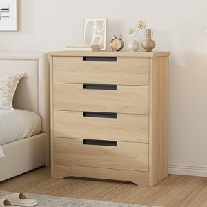 4 Drawer Dresser for Bedroom, Natural Wooden Chest of Drawers with Embedded Handles Design, for Living Room, Bedroom - 1 of 4