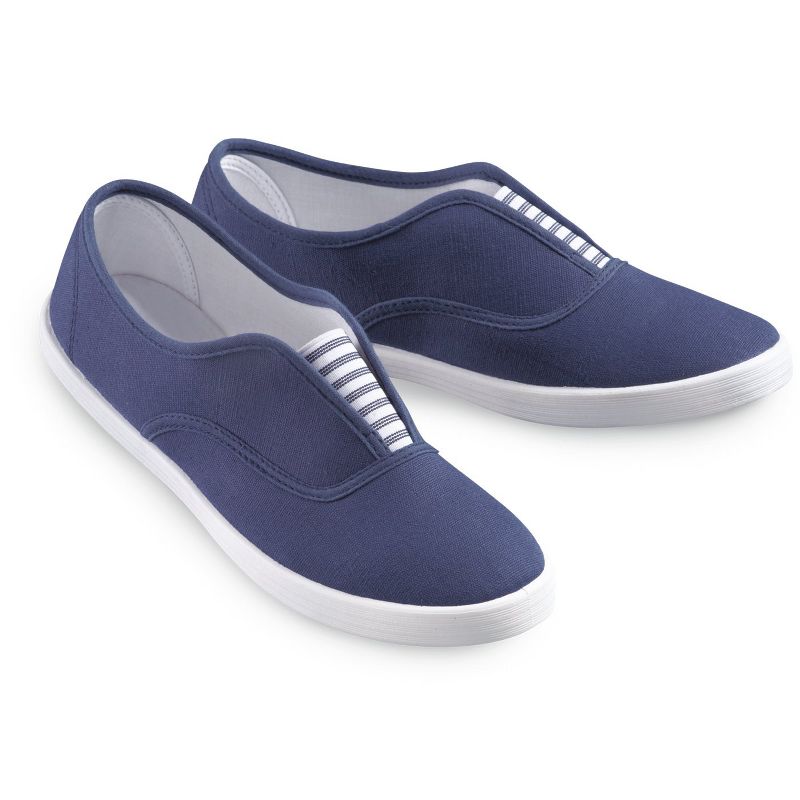 Collections Etc Slip-On Sneaker Shoes with Padded Insoles and Stripe Accent, Cotton, 2 of 4