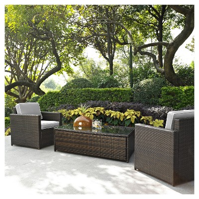 Palm Harbor 3pc All-Weather Wicker Patio Seating Set - Gray Cushions - Crosley