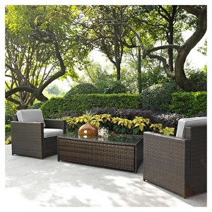 Palm Harbor 3pc All-Weather Wicker Patio Seating Set - Gray Cushions - Crosley - 1 of 4