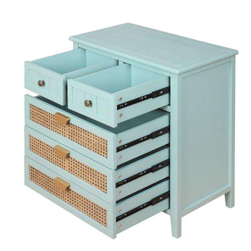Crete Small Storage Cabinet with Drawers,5 Drawer Cabinet With Wood Texture And Natural Rattan Storage Cabinet-Maison Boucle, 5 of 10