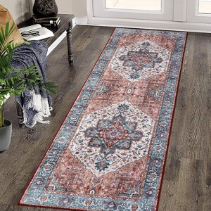 Washable Rug – Vintage Floral Print Carpet, Stain Resistant Non-Slip Low Pile Area Rug for Living Room, Bedroom, Dining Room - 1 of 4