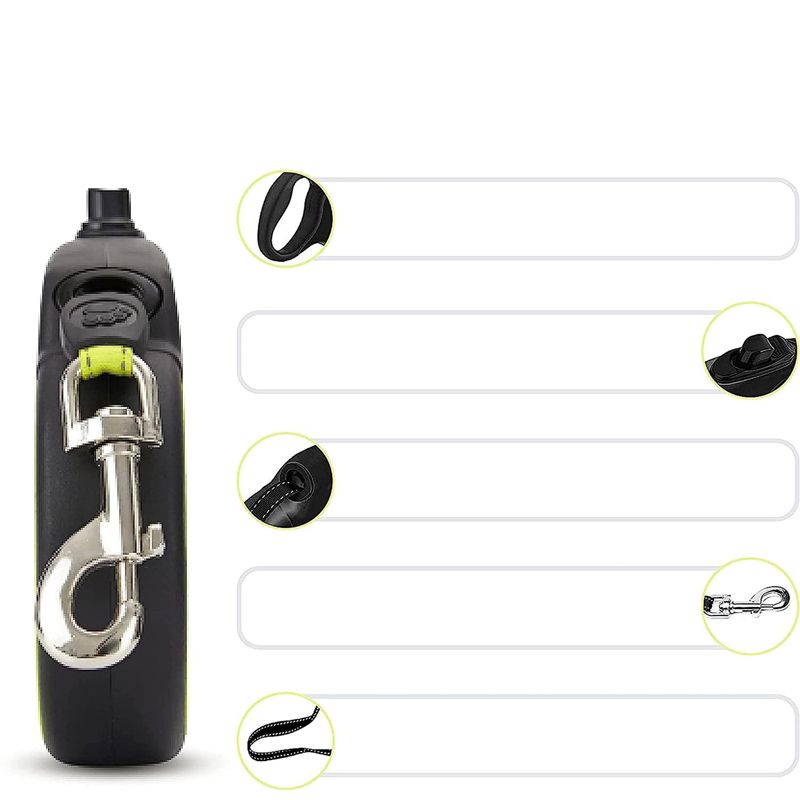 DDOXX 13.1 ft Retractable Small Dog Leashwith Strong Reflective Nylon Strips and Break & Lock System - Black & Yellow, 5 of 7