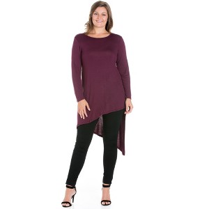 Plus Long Sleeve Knee Length Asymmetrical Tunic Top - 24seven Comfort Apparel™ - 1 of 4