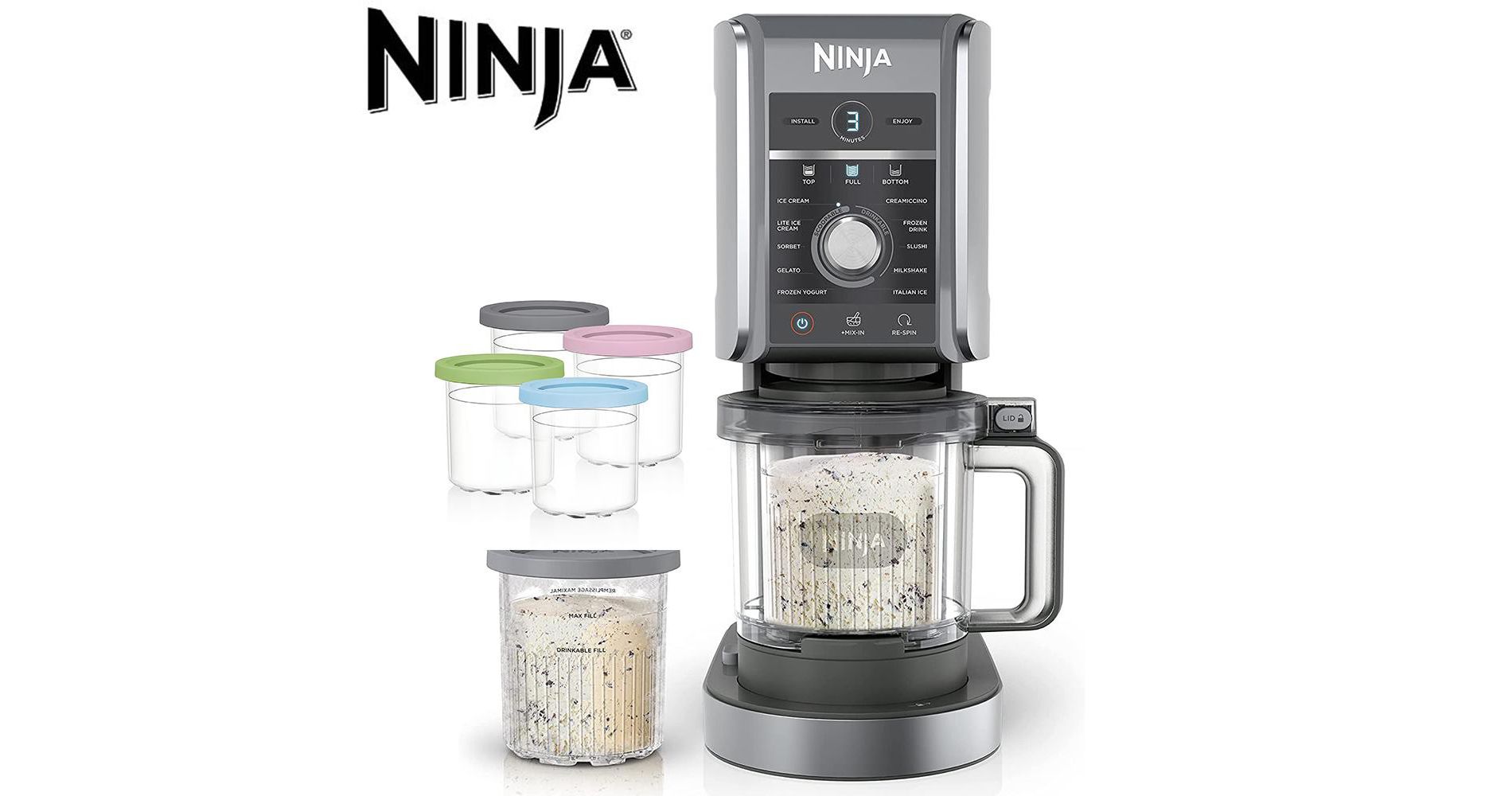 Ninja CREAMi Deluxe 11-in-1 XL Ice Cream Maker (Manufacturer Refurbished) with Pints and Lids 6 Pack
