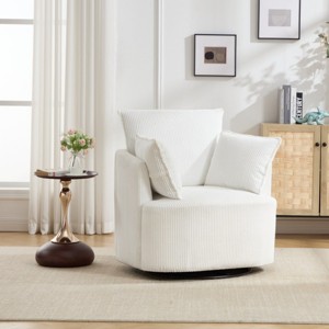 Swivel Accent Chair,Upholstered Swivel Chair with Curved Backrest and Metal Base,Barrel Swivel Chair for Living Room or Bedroom-Koiai - 1 of 4