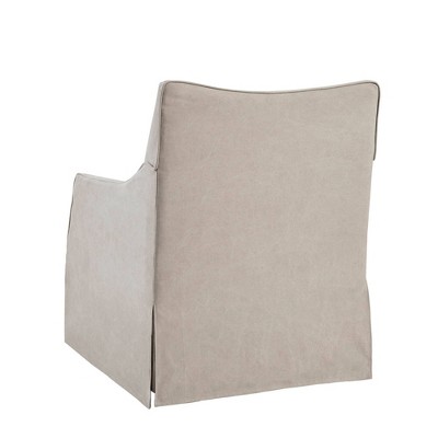 Beige Transitional Skirted Swivel Chair with Lumbar Pillow