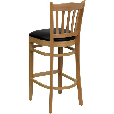Natural Wood and Black Vinyl Slat Back Barstool