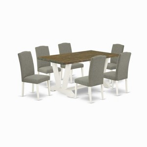 7-Piece Distressed Jacobean Finish Solid Wood Top Dining Table with 6 Chairs with - 1 of 4
