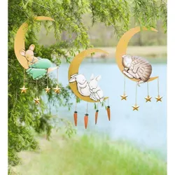 Wind & Weather Lighted Hanging Metal Moon with Animals Indoor/Outdoor Decoration