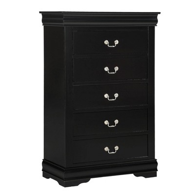 Chest with 5 Storage Drawers and Bracket Feet Black - Benzara