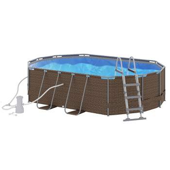 Outsunny 14' x 10' x 3' Above Ground Swimming Pool for 1-6 People, Rectangular Steel Frame, Non-Inflatable, Filter Pump