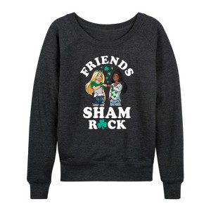 Women's - Barbie - Friends Sham Rock Lightweight French Terry Wide Neck Long Sleeve Shirt - 1 of 4