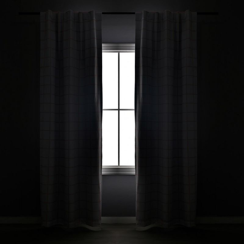 Urban Square Grid 100% Lined BackTab/Rod Pocket Blackout Window Curtain Panels White/Blush 42X84 Set, 2 of 7