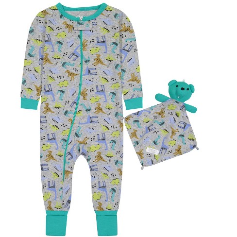 Sleep On It Infant Boys Little Dino Zip-Front Coverall Pajama - Gray, 18M