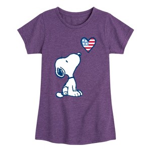 Girls' - Peanuts - Snoopy Flag Heart Fitted Short Sleeve Graphic T-Shirt - 1 of 4
