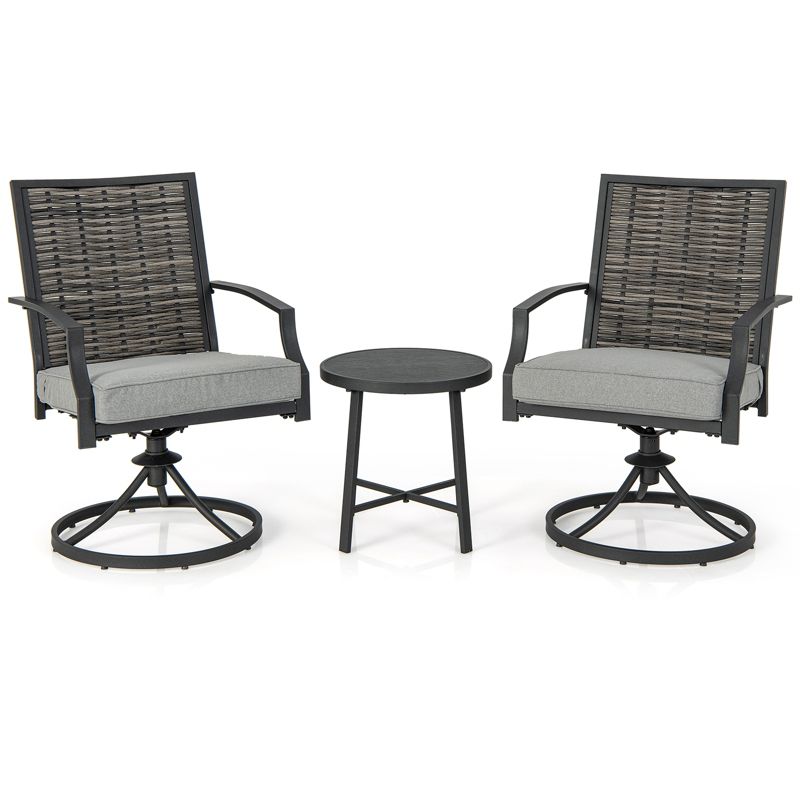 Tangkula 3PCS Swivel Chair Set Coffee Table Wicker Cushioned Seat Balcony Porch Patio, 2 of 4