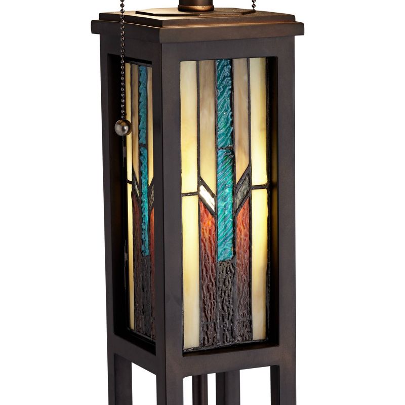 Robert Louis Tiffany Ranier Rustic Mission Floor Lamp 59 1/2" Tall Bronze with LED Nightlight Stained Art Glass Shade for Living Room Bedroom Office, 5 of 10