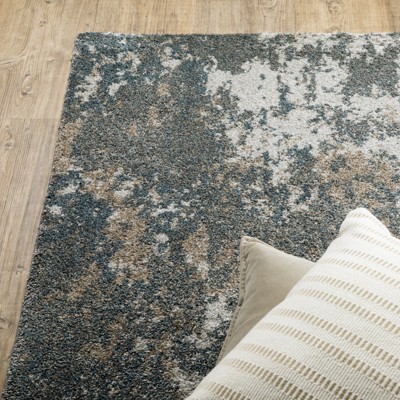 Hand-knotted Blue and Beige Abstract Synthetic Runner Rug 2.3x7.6