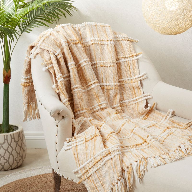 Saro Lifestyle Rustic Fringed Striped Throw, Gold, 50"x60", 3 of 4