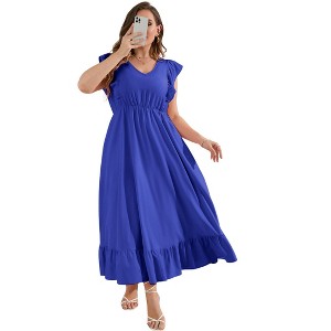 Plus Size Sleeveless Floral Hem Pocket Long Dress for Women Summer Casual Boho Maxi Dress - 1 of 4