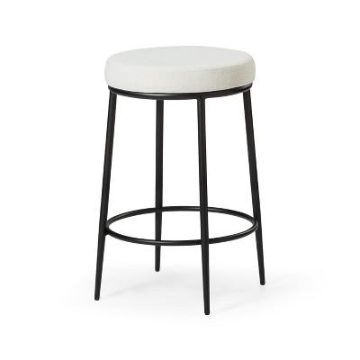 HomeRoots 26" White and Black Fabric and Metal Backless Counter Height Bar Chair