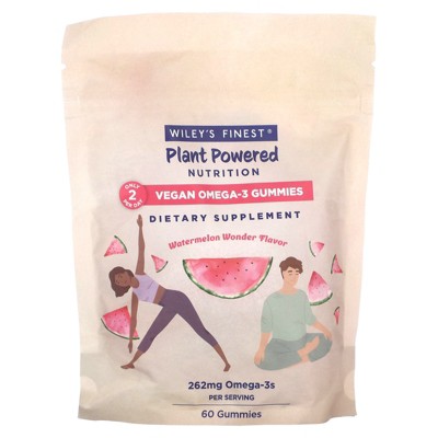 Wiley's Finest Plant Powered Nutrition, Vegan Omega-3 Gummies, Watermelon Wonder, 262 mg, 60 Gummies (131 mg per Gummy)