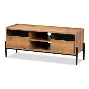 Tasman Wood and Metal 2 Door TV Stand for TVs up to 45" Natural Brown/Black - Baxton Studio - 1 of 4