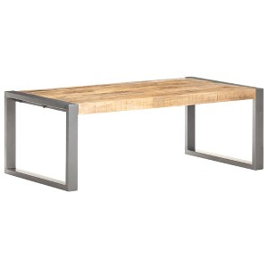 vidaXL Gray Rectangular Coffee Table, Rough Mango Wood Table Top, Powder-Coated Steel Frame, Durable Living Room Furniture, Rustic Design - 1 of 4