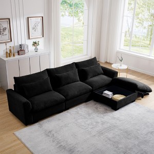 Oversized 122" Corduroy Cloud Modular L-Shaped Sectional Sofa with Big Deep Seat and Storage Ottoman, 4-Piece Free combination Sofa - 1 of 4