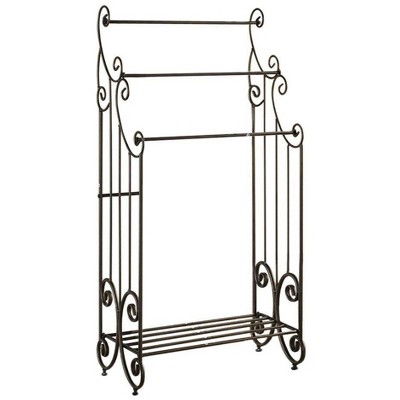 Antique Bronze Freestanding Towel Rack with Storage Shelf