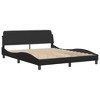 vidaXL Black Double Bed Frame with Headboard - 59.8"x79.9" Faux Leather Sturdy Legs Waved Design Elegant Bedroom Furniture - 2 of 4