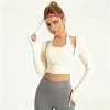 Women's Fake Two-Piece Long Sleeve Cropped Sports Top Gym Yoga Activewear with Hollow-Out Design - 3 of 4