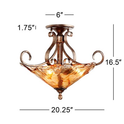 Contemporary Amber Glass 20" Silver Highlight Ceiling Light